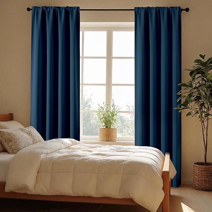 CUCRAF Navy Blue Blackout Curtains 96 inch Length 2 Panels Set, Rod Pocket Room - Image 6