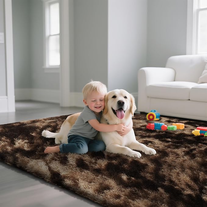 Mottled Brown 3x5 Area Rugs for Bedroom, Fluffy Shag Rug Small Carpet | - Image 5