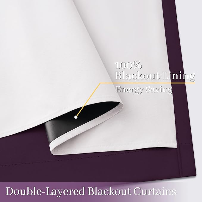 Yakamok Dark Purple 100% Blackout Curtains 84 Inches Long 40" Wide 2 Panels | - Image 4