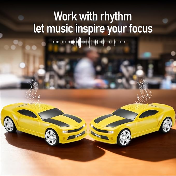 WSTER WS-592 Supercar Design Bluetooth Replica Speaker – Portable Car Model Wireless Speaker with TWS Stereo, FM Radio, LED Party Lights, USB/TF Playback, Hands-Free Calling, Microphone(Yellow)