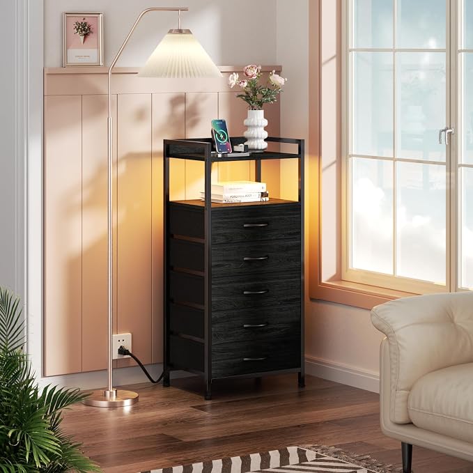 Nightstand with Charging Station, 5 Drawers Dresser - Image 6