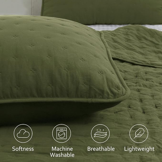Olive Green Cloud King Size Quilt Bedding Sets - Image 3