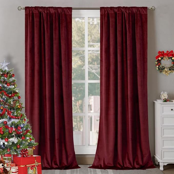 BGment Velvet Living Room Curtains 84 Inches Long, 2 Panels, Burgundy Red | - Image 2