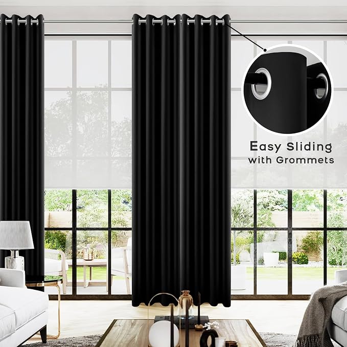 KOUFALL Black Blackout Curtains 100 Inches Long, Wide 52x100 Inch Length - Image 2