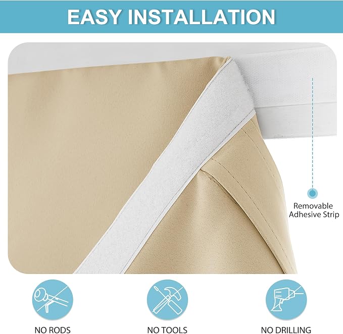 RYB HOME French Door Curtain 80 inch Long, Self Adhesive, - Image 2