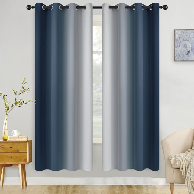 COSVIYA Grommet Room Darkening Ombre Navy Blue Curtains W52xL72 inch | Navy and by COSVIYA