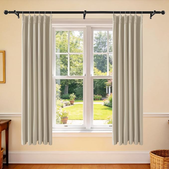 Etherealveil Taupe Pinch Pleated Blackout Curtains 2 Panels 40"x72" | Back Tabs - Image 2