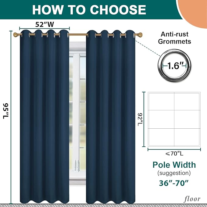 Diraysid 100% Blackout Curtains Navy Blue Linen Curtains - Image 5