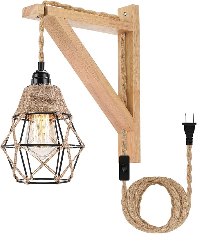 Frideko Plug in Wall Sconce Boho Farmhouse Hanging Wall Lamp by FRIDEKOHOME