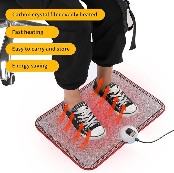 AC 110V Heated Floor Mat for Foot, Gray Carbon Crystal Heating Pad, Electric Heated Foot Warmers for Office, Home