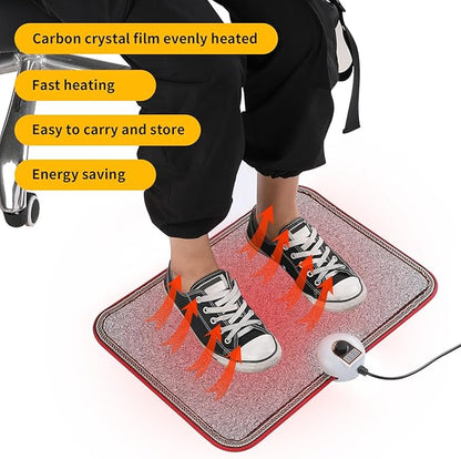AC 110V Heated Floor Mat for Foot, Gray Carbon Crystal Heating Pad, Electric Heated Foot Warmers for Office, Home