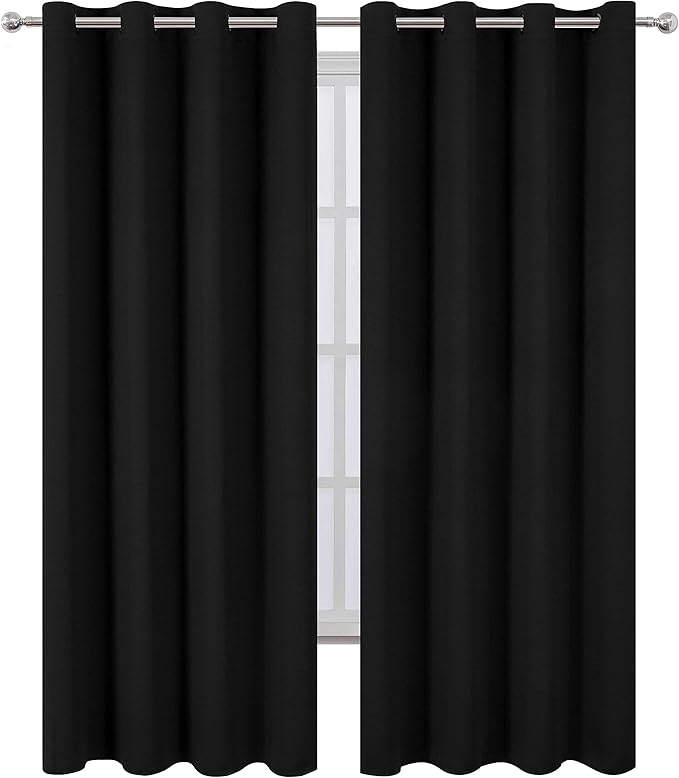 Blackout Curtains 52 x 84 inches Long Black Curtains Set of 2 Panels Thermal - Image 2