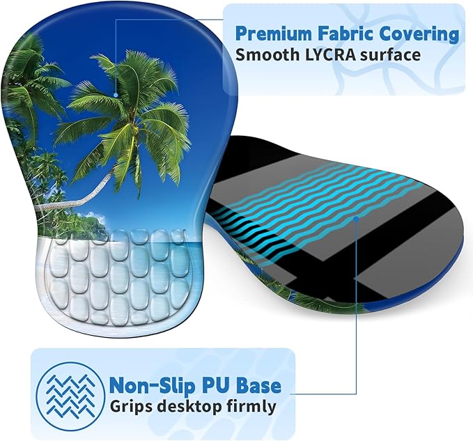 YIWEI Ergonomic Mouse Pad with Wrist Rest - Comfortable Office Mousepad with Memory Foam Wrist Support for Carpal Tunnel Relief, Mouse Pads with Non-Slip Base for Gaming and Home (Beach-3)