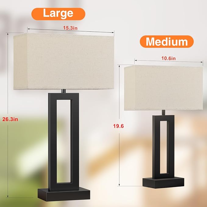 Seealle 26.3in Big Bedroom Table Lamps Set of 2 -Touch Control, 3 Way Dimmable - Image 2