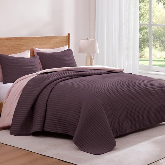 Queen Quilt-Lightweight Bedspreads Plum Queen Size Quilt Bedding Set | Soft - Image 2