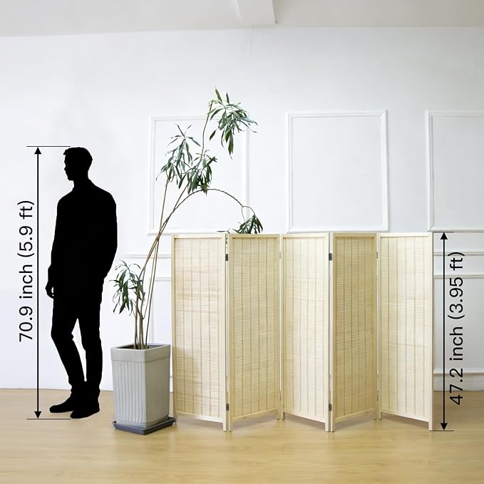 5 Panel Short Room Divider Screen, Small Bamboo Panel Divider - Image 2