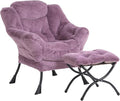 Lazy Chair with Ottoman, Comfy Accent Reading Chair, Plush Purple | Foldable by LITA