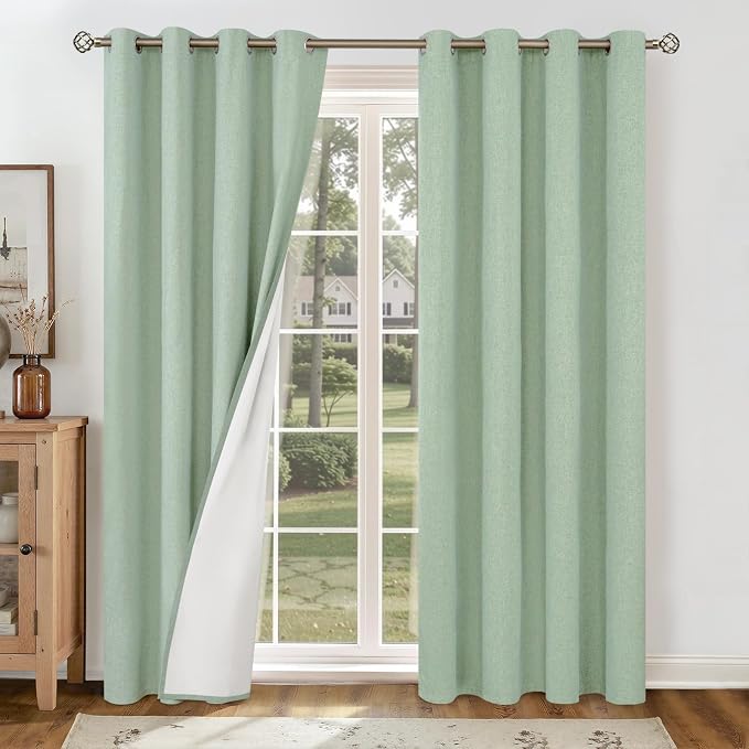 YoungsTex Light Green Linen 100% Blackout Curtains by YoungsTex