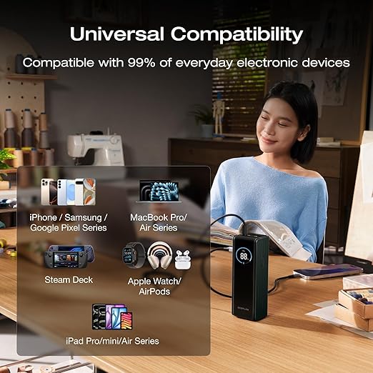 EF ECOFLOW Rapid Power Bank 25,000mAh, 170W Portable Charger with Dual 140W USB-C Ports for Multi-Device Charging, Smart TFT Screen, Compatible with iPhone 17/16/15/14, Samsung, Laptop (Green)