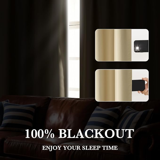 RYB HOME Bedroom Blackout Curtains 63 inches Long, 100% Blackout | Thermal - Image 4