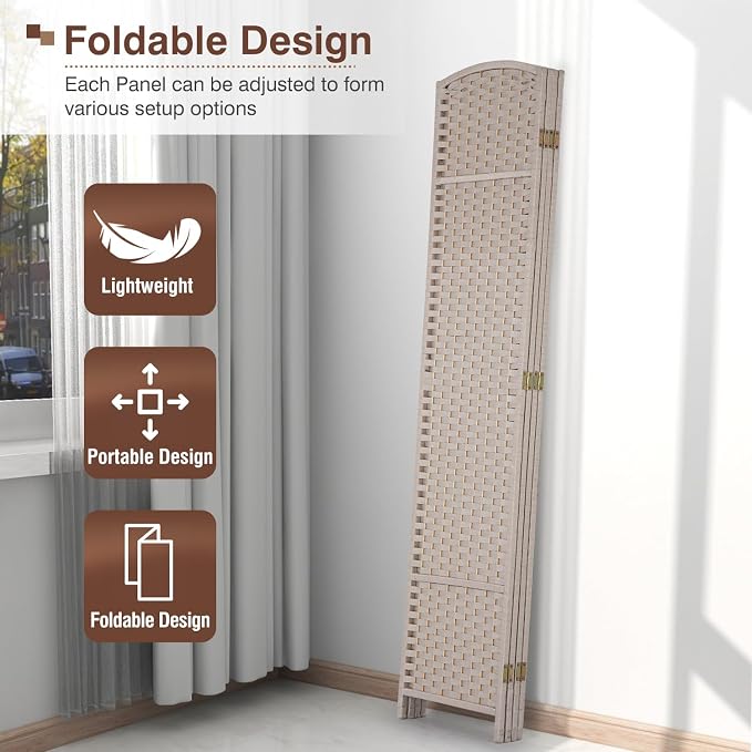 Room Divider 4 Panel 5.6 FT Tall Privacy Screen Waterproof Wood Frame Partition - Image 4