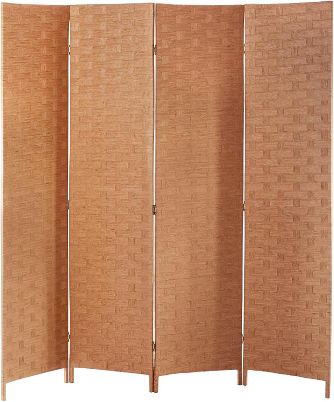 Room Divider Wall Divider 6FT 4 Panels Wood Mesh Hand-Woven Indoor Room Screen by Dopinmin