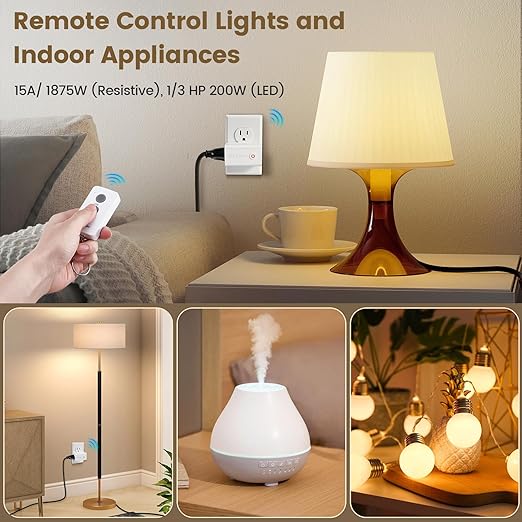 SURAIELEC Remote Control Outlet, Wireless Remote Light Switch, 100 FT, 15A/1875W, No Interference, Expandable Indoor Compact Side Outlet Plug for Lamps, Fans, Christmas Trees, Small Appliances