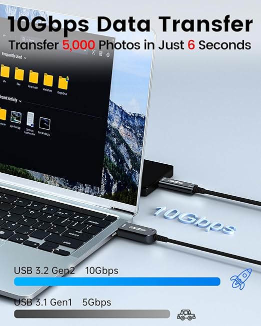 GeoHN.G USB A to USB C Fiber Optic Cable 50M/165FT, USB 3.2 10Gbps Long Distance Data Transfer USB C Extension Cable for VR, Camera, Mini PC, Laptop, Webcam, Printer and More