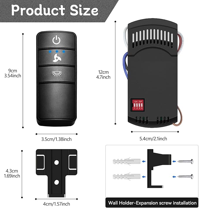 Universal Ceiling Fan Remote Control Kit,Hampton Bay Fan Remote Kit Replacement for Hunter,Harbor Breeze, Home Decorators,3-Speed, Light Dimming,Time Delay, KUJCE10320/TR222A,2AAZPHD3/HD3,98130,TX028C