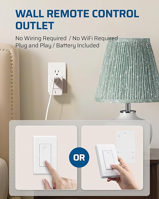 DEWENWILS Wireless Remote Wall Switch and Outlet, Plug in Remote Control Outlet Light Switch for Lamp, Fans, No Wiring, Expandable, 100ft RF Range, ETL Listed (2 Switches and 1 Receiver)