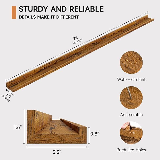 Floating Picture Ledge Shelves for Wall Set of 2, 72 Inches Picture Ledge Shelf - Image 3