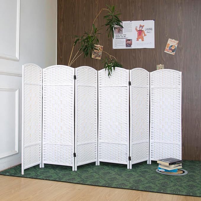 6-Panel Short Room Divider, 3.9 ft Freestanding Partition Wall, Natural White - Image 4