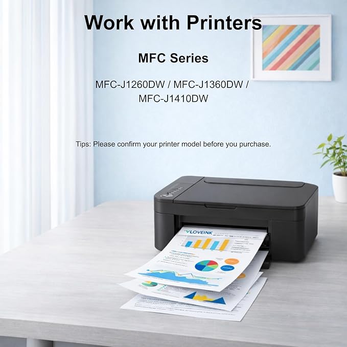 VLOVEINK LC501XL Ink Cartridges Compatible with Brother LC501 LC501XL Ink Cartridges use with Work Smart MFC-J1260DW, MFC-J1360DW and MFC-J1410DW Printer (4 Pack, Black, Cyan, Magenta, Yellow)