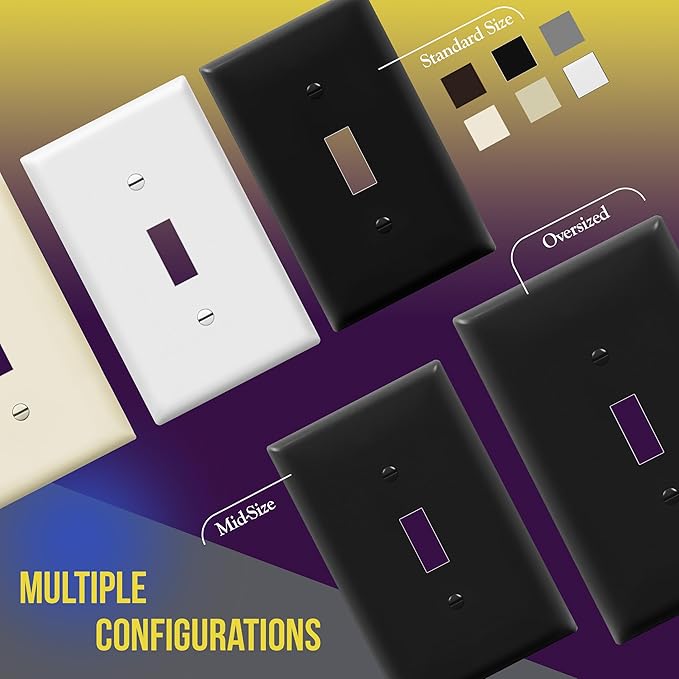 ENERLITES Mid-Size Toggle Light Switch Wall Plate, Midway Size 2-Gang 4.88" x 4.92", Unbreakable Polycarbonate Thermoplastic, UL Listed, 8812M-BK-5PCS, Black (5 Pack)