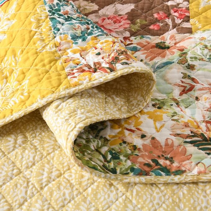 Autumn Dream Cotton Bedspread Yellow Floral Bedding Quilt Sets, King Size | - Image 8