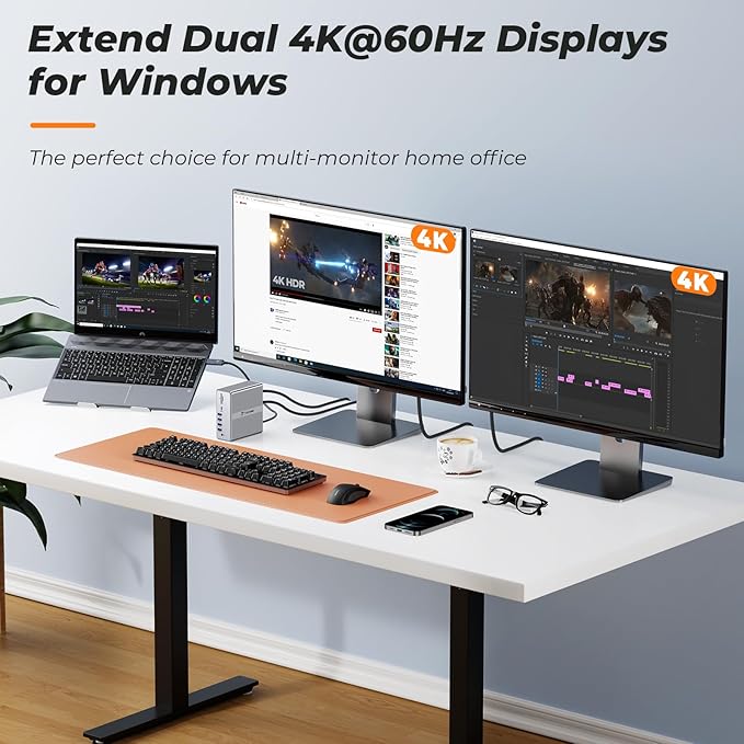 DisplayLink Docking Station Dual Monitor 4K@60HZ for MacBook, Windows, TobenONE Universal Mac mini M4 Dock with 2 HDMI & 2 DP, 65W Power Delivery, 7 USB, USB-C 3.1, Ethernet, SD/TF