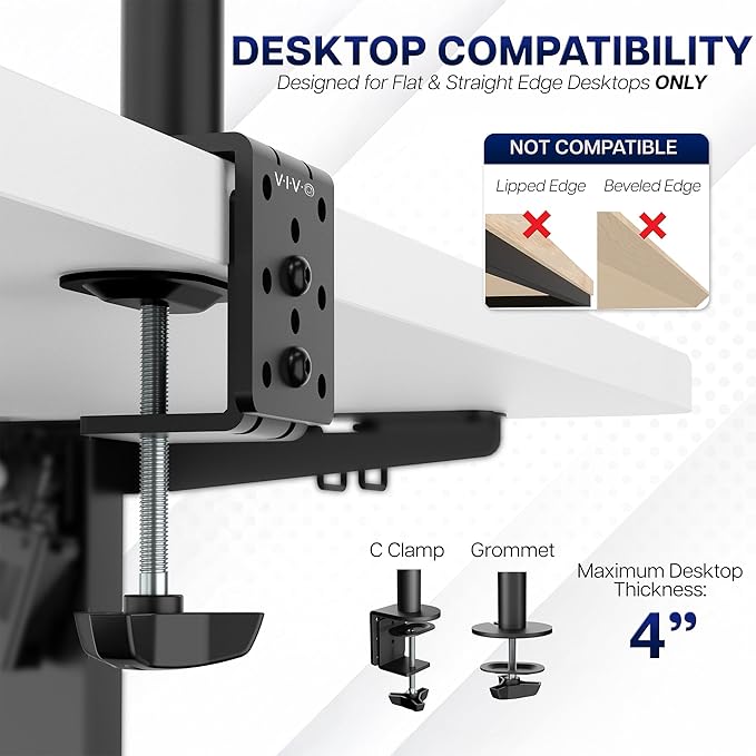 VIVO Extra Tall Single Monitor Desk Mount, 39 inch Pole VESA Stand for 13 to 32 inch Screens and up to 38 inch Ultrawides, Holds 22 lbs, Black, STAND-V011