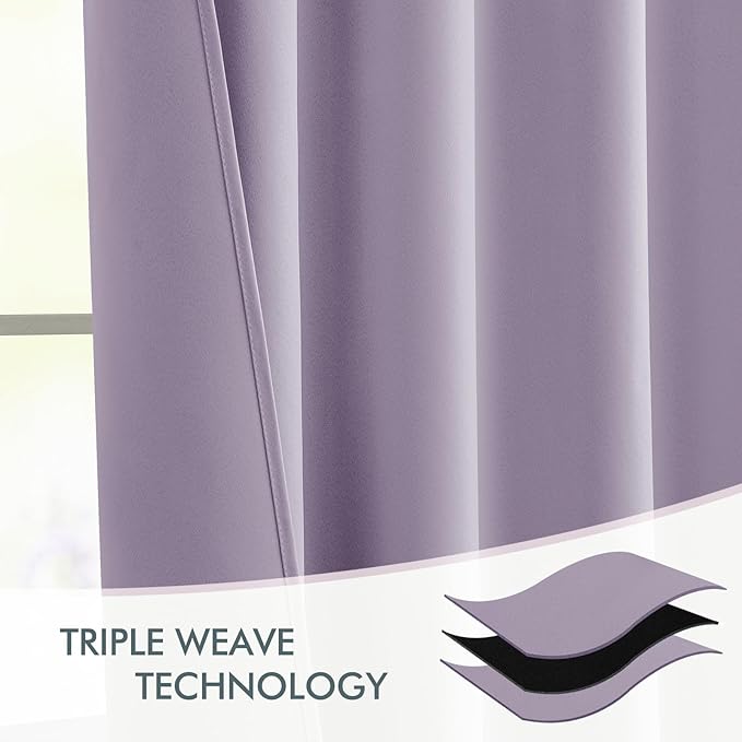MIULEE Lilac Back Tab Blackout Curtains 52x84 Inch Length 2 Panels Set | Rod - Image 7