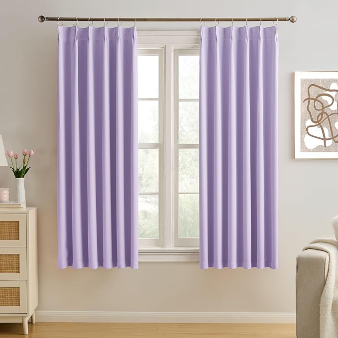 Pinch Pleated Lavender Blackout Curtains Short 2 Panels Set 45 Inch Length by KEQIAOSUOCAI