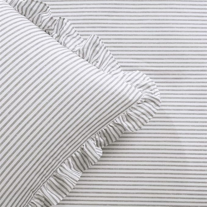 Lush Decor Ticking Stripe Bedspread Queen Size 3 Piece Set Gray - Image 6