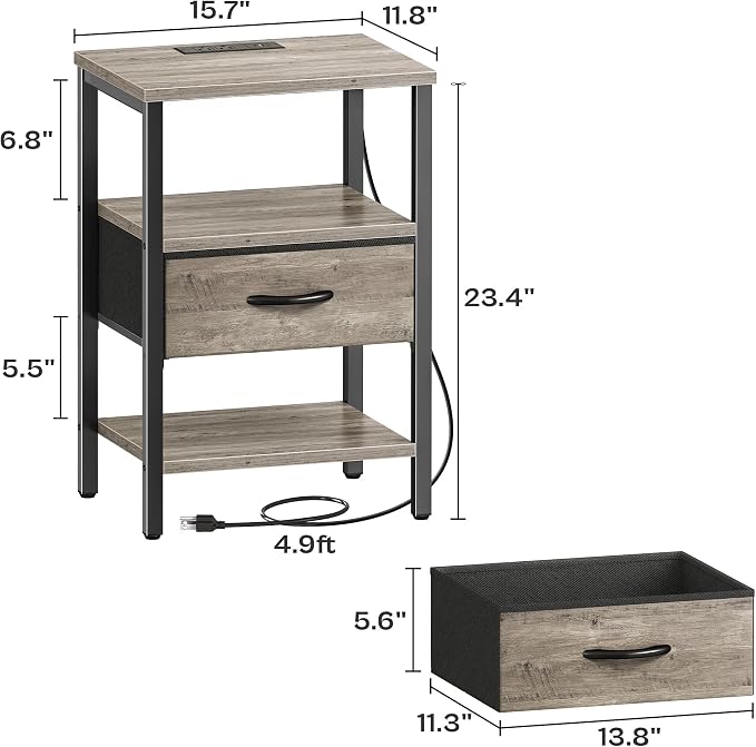 SUPERJARE Nightstand with Charging Station, USB-C Port, Bedside Table | Night - Image 3