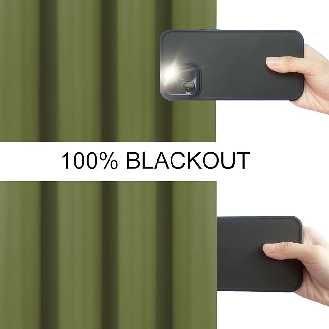 100% Blackout Curtains 52 x 72 Inch/Olive Green Curtains 2 Panels - Image 3