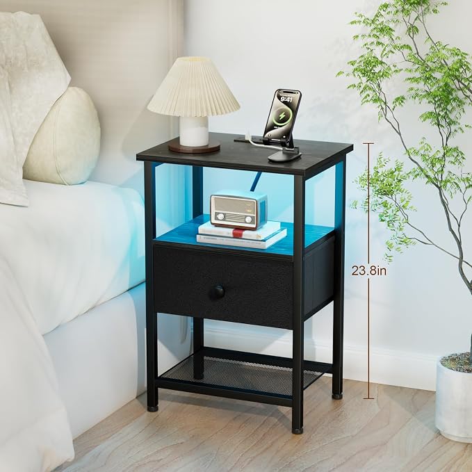 Night Stand, LED Black Nightstand - Image 3