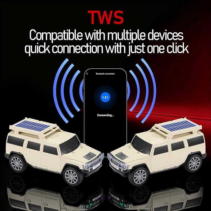 WSTER Solar Off-Road Car Bluetooth Speaker – HD Stereo Sound with TWS Pairing, TF/USB Playback, Portable Bluetooth Car Speaker for Home Audio, Outdoor Use & Retro Gifts for Men (Beige)