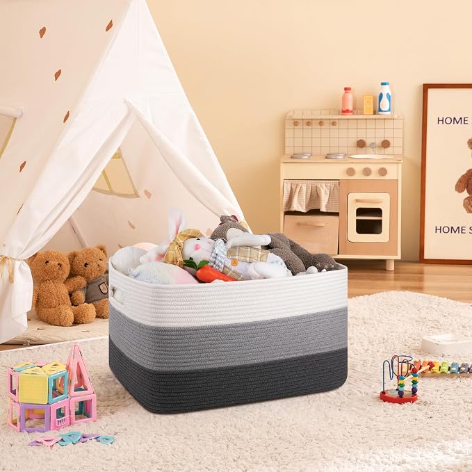 OIAHOMY Blanket Basket Laundry Basket Dog Toy Basket 75L Dark Grey | Large - Image 8