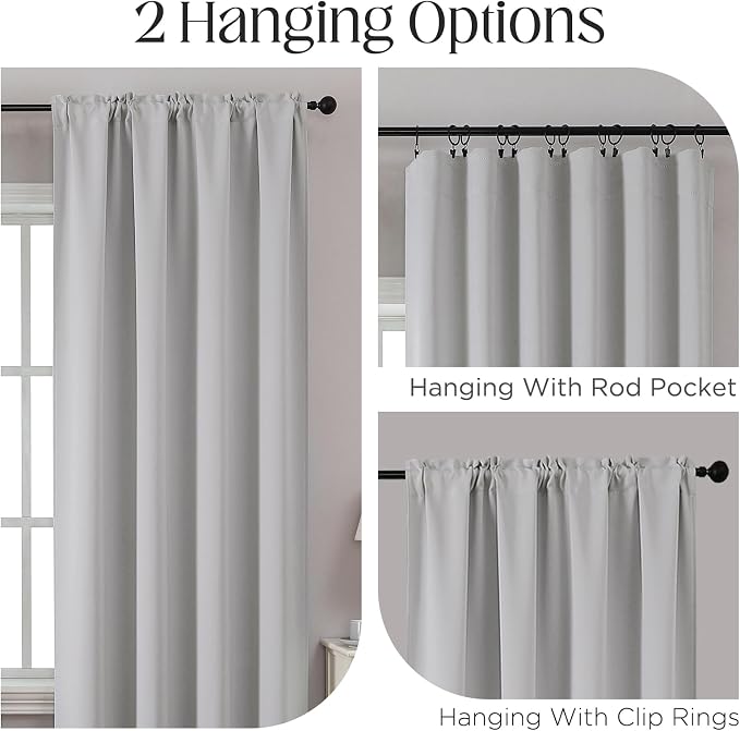 CUCRAF Grayish White Blackout Curtains 84 inch Length 2 Panels Set, Rod Pocket - Image 3