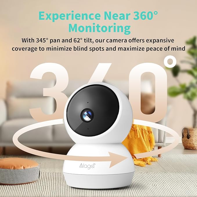 2K Indoor Security Camera, AI Human Pet Motion Detection, 2.4/5 GHz, 360° Pan Tilt, Night Vision, 2-Way Audio, Compatible with Alexa & Google Assistant (Standard Configuration)