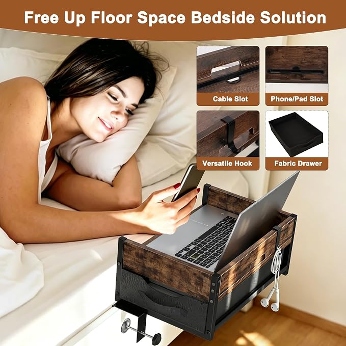 2 Tier Bedside Shelf, Clip on Bedside Caddy Organizer - Image 4