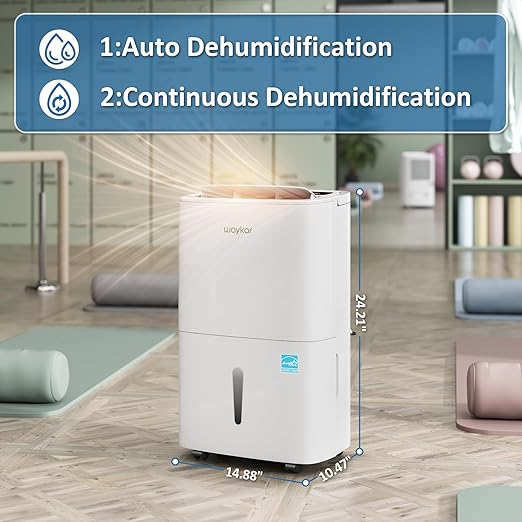 Waykar 150 Pints 2025 Energy Star Dehumidifier for Spaces up to 7,000 Sq. Ft at Commercial and Industrial Large Room, Warehouse, Storage, Home, Basement, with Drain Hose, Auto Defrost, Self-Drying