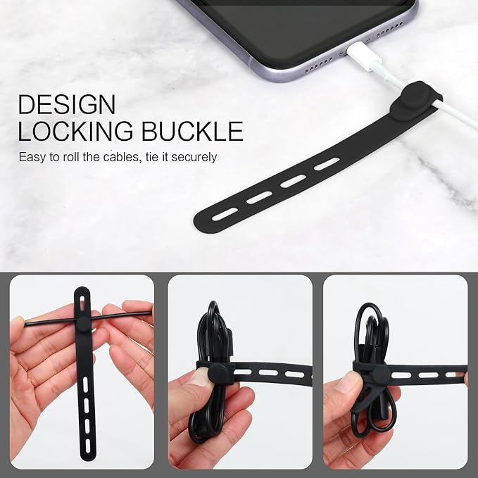 Donruby 24Pcs Silicone Cable Ties, Reusable Cord Organizer Straps, 2 Colors | - Image 5